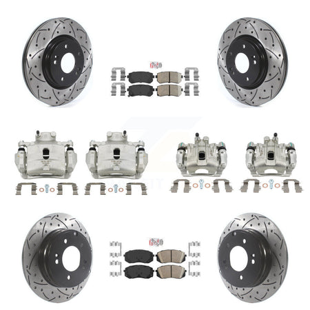 Front Rear Brake Coat Caliper Drill Slot Rotor Ceramic Pad Kit (10Pc) For Hyundai Sonata KCD-101032N