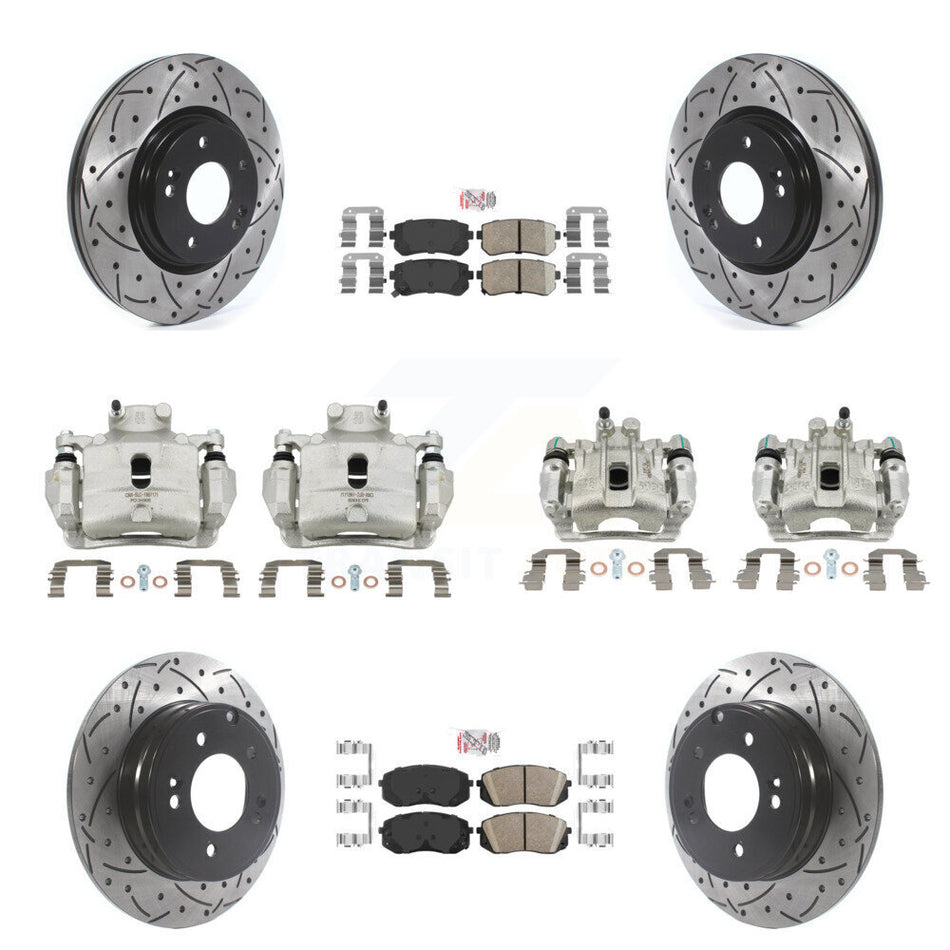Front Rear Brake Coat Caliper Drill Slot Rotor Ceramic Pad Kit (10Pc) For Hyundai Sonata KCD-101032N