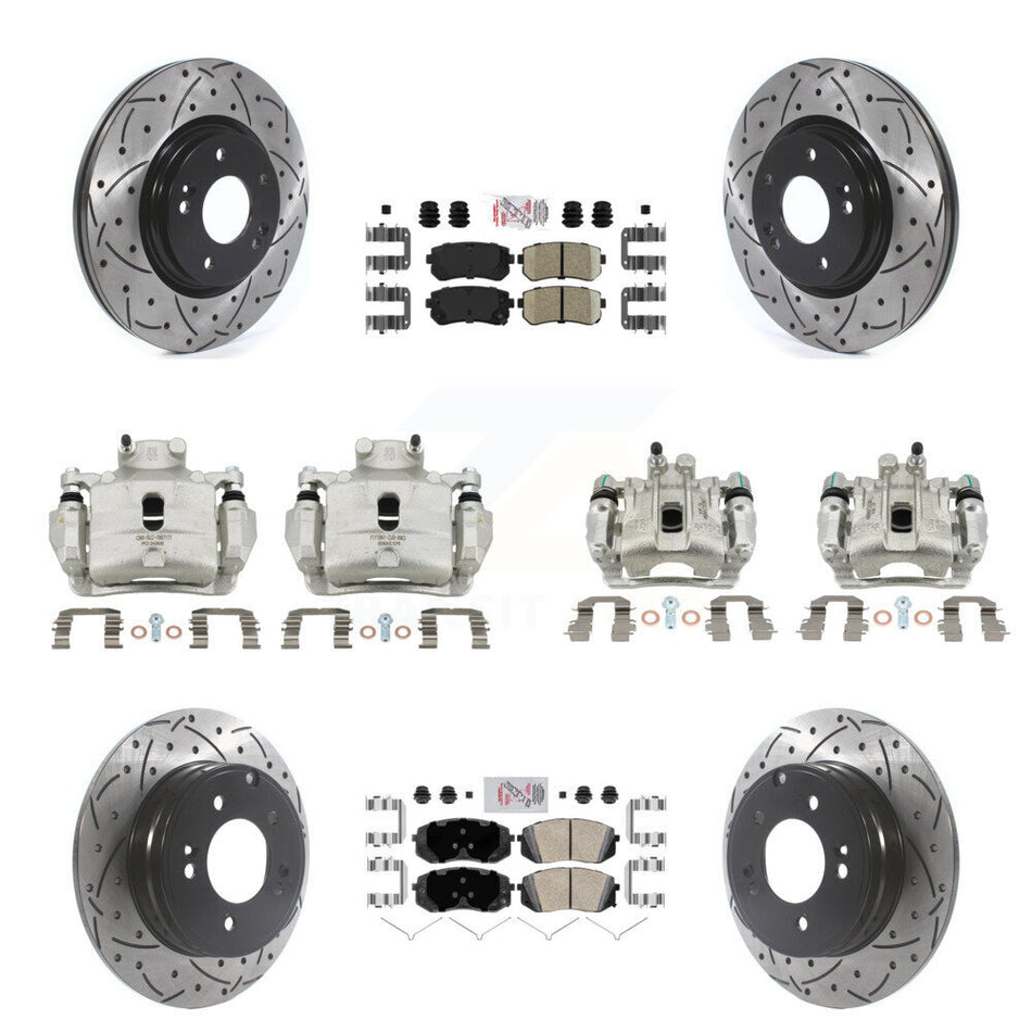 Front Rear Brake Coat Caliper Drill Slot Rotor Ceramic Pad Kit (10Pc) For Hyundai Sonata KCD-101033N