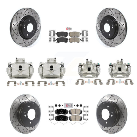 Front Rear Brake Coat Caliper Drill Slot Rotor Ceramic Pad Kit (10Pc) For Hyundai Sonata KCD-101034N