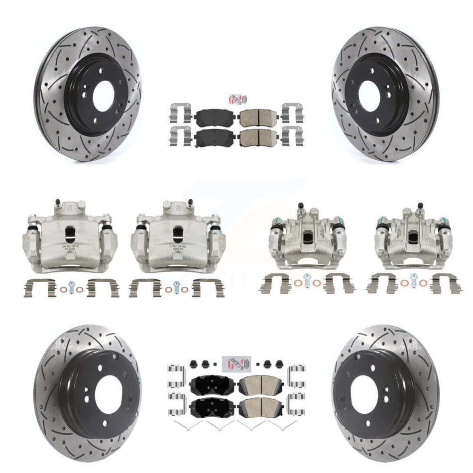 Front Rear Brake Coat Caliper Drill Slot Rotor Ceramic Pad Kit (10Pc) For Hyundai Sonata KCD-101034N