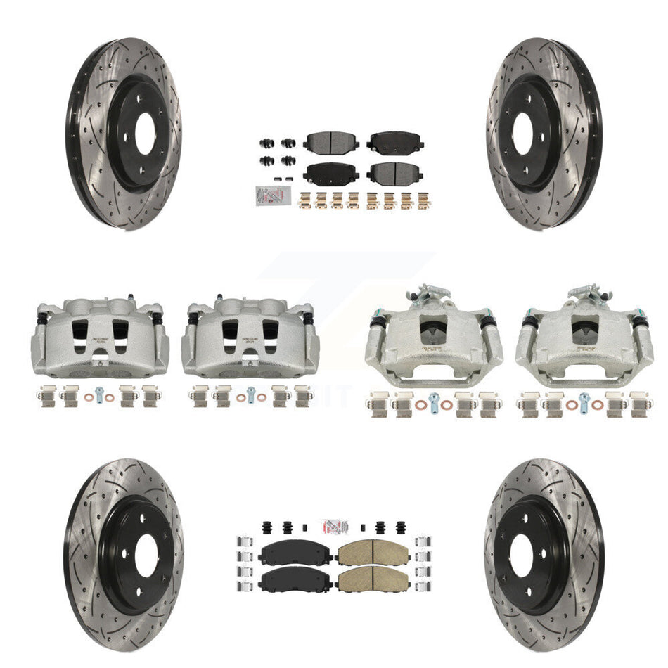 Front Rear Disc Brake Coated Caliper Drilled Slotted Rotors And Ceramic Pads Kit (10Pc) For Dodge Grand Caravan KCD-101035N