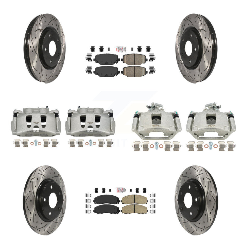 Front Rear Disc Brake Coated Caliper Drilled Slotted Rotors And Ceramic Pads Kit (10Pc) For Dodge Grand Caravan KCD-101036N