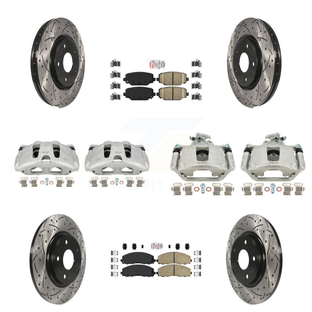 Front Rear Disc Brake Coated Caliper Drilled Slotted Rotors And Ceramic Pads Kit (10Pc) For Dodge Grand Caravan KCD-101037N by Transit Auto