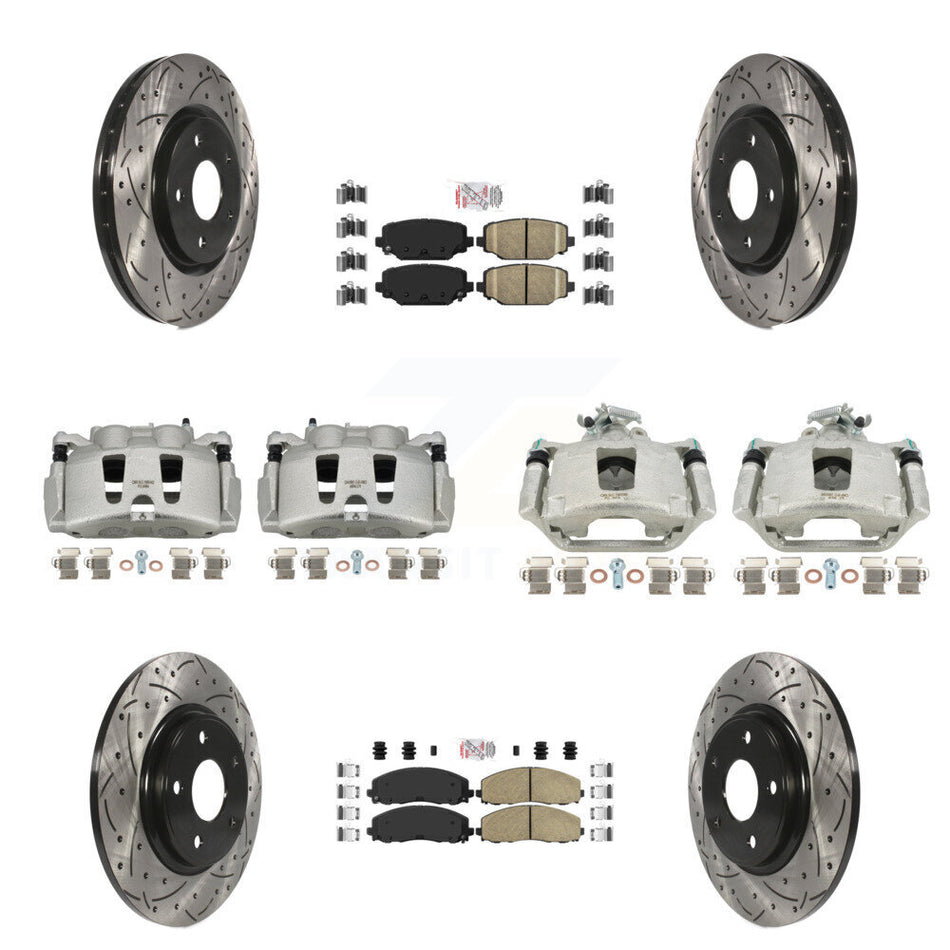 Front Rear Disc Brake Coated Caliper Drilled Slotted Rotors And Ceramic Pads Kit (10Pc) For Dodge Grand Caravan KCD-101037N