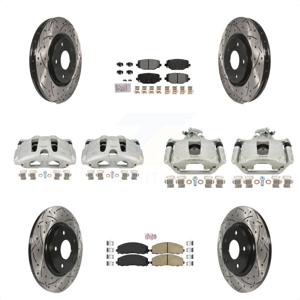 Front Rear Disc Brake Coated Caliper Drilled Slotted Rotors And Ceramic Pads Kit (10Pc) For Dodge Grand Caravan KCD-101038N by Transit Auto