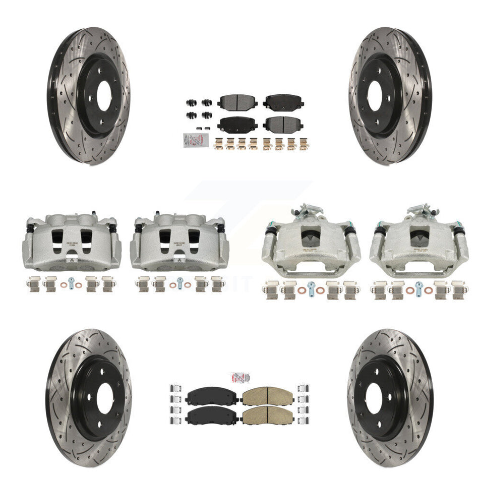 Front Rear Disc Brake Coated Caliper Drilled Slotted Rotors And Ceramic Pads Kit (10Pc) For Dodge Grand Caravan KCD-101038N