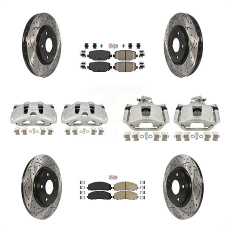 Front Rear Disc Brake Coated Caliper Drilled Slotted Rotors And Ceramic Pads Kit (10Pc) For Dodge Grand Caravan KCD-101039N by Transit Auto