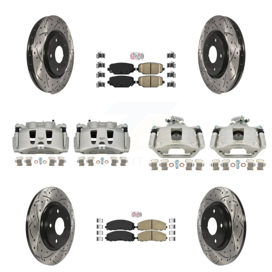 Front Rear Disc Brake Coated Caliper Drilled Slotted Rotors And Ceramic Pads Kit (10Pc) For Dodge Grand Caravan KCD-101040N