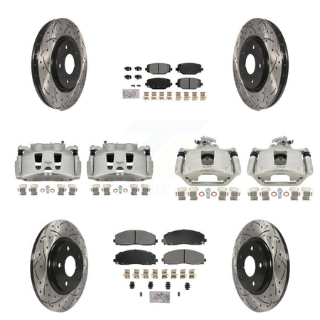 Front Rear Disc Brake Coated Caliper Drilled Slot Rotor Semi-Metallic Pad Kit (10Pc) For KCD-101041N