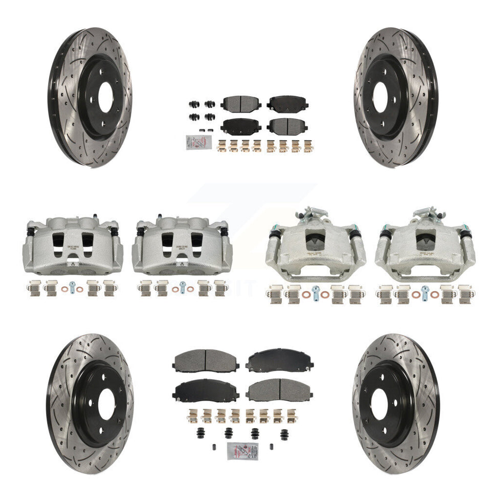 Front Rear Disc Brake Coated Caliper Drilled Slot Rotor Semi-Metallic Pad Kit (10Pc) For KCD-101041N
