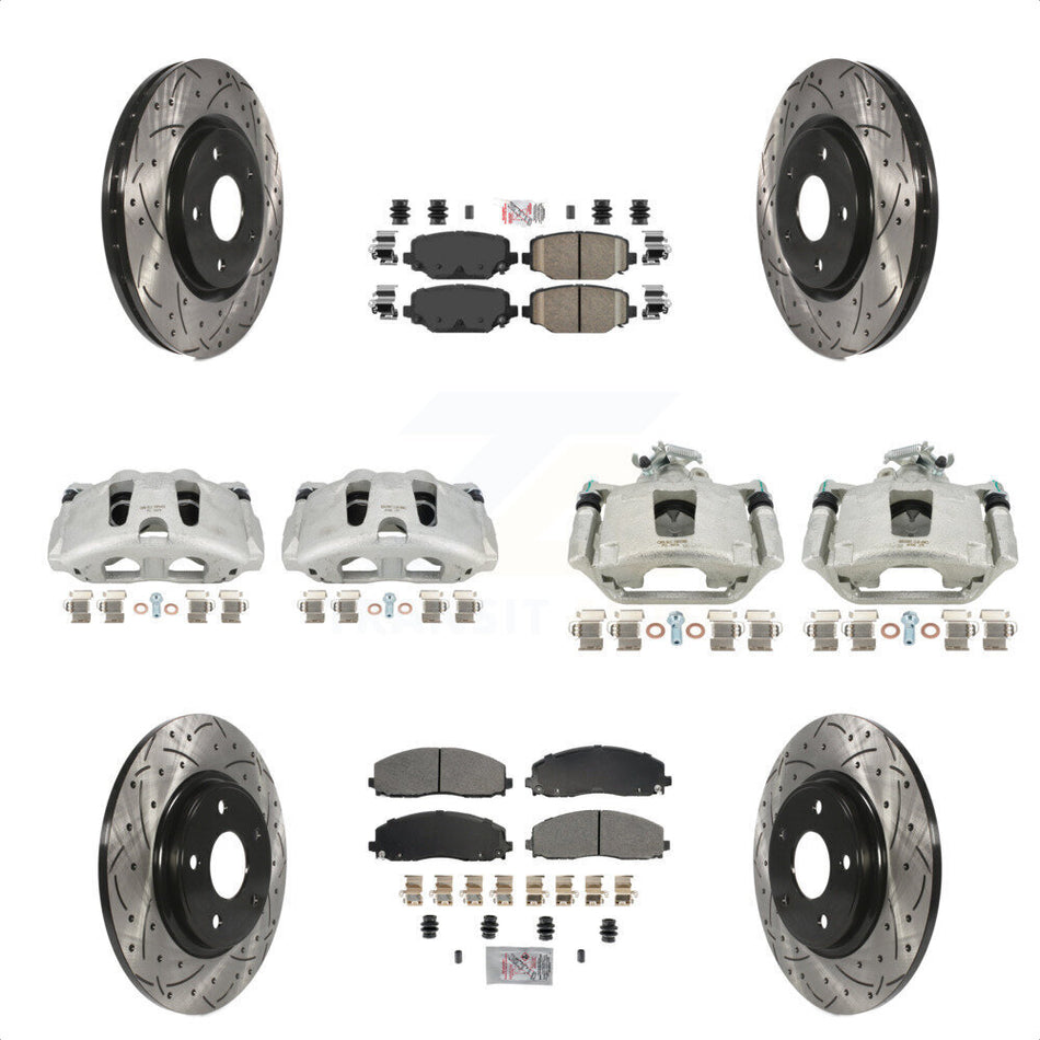 Front Rear Disc Brake Coated Caliper Drilled Slotted Rotors And Ceramic Pads Kit (10Pc) For Dodge Grand Caravan KCD-101042N by Transit Auto