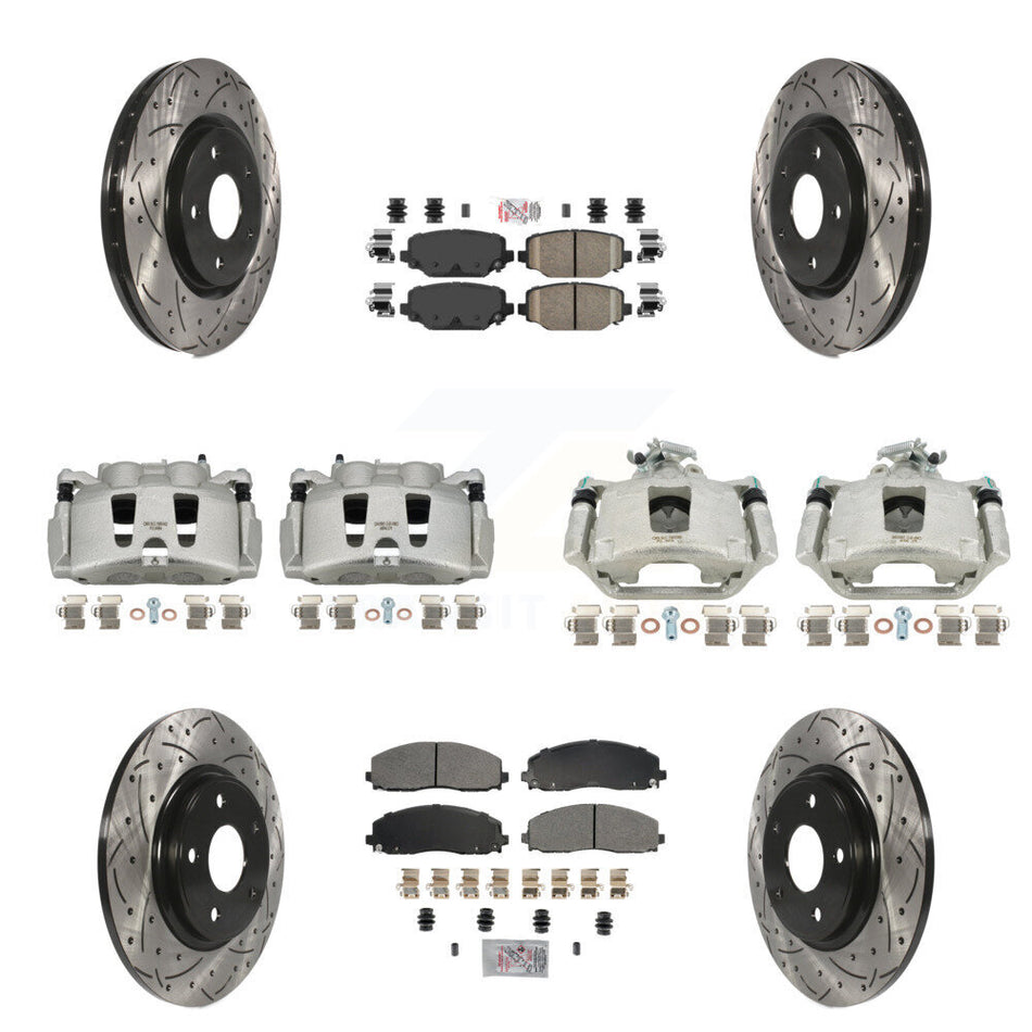 Front Rear Disc Brake Coated Caliper Drilled Slotted Rotors And Ceramic Pads Kit (10Pc) For Dodge Grand Caravan KCD-101042N