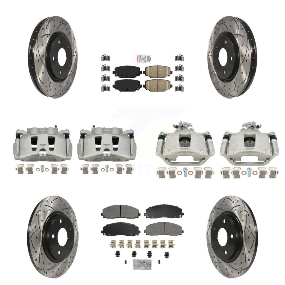 Front Rear Disc Brake Coated Caliper Drilled Slotted Rotors And Ceramic Pads Kit (10Pc) For Dodge Grand Caravan KCD-101043N