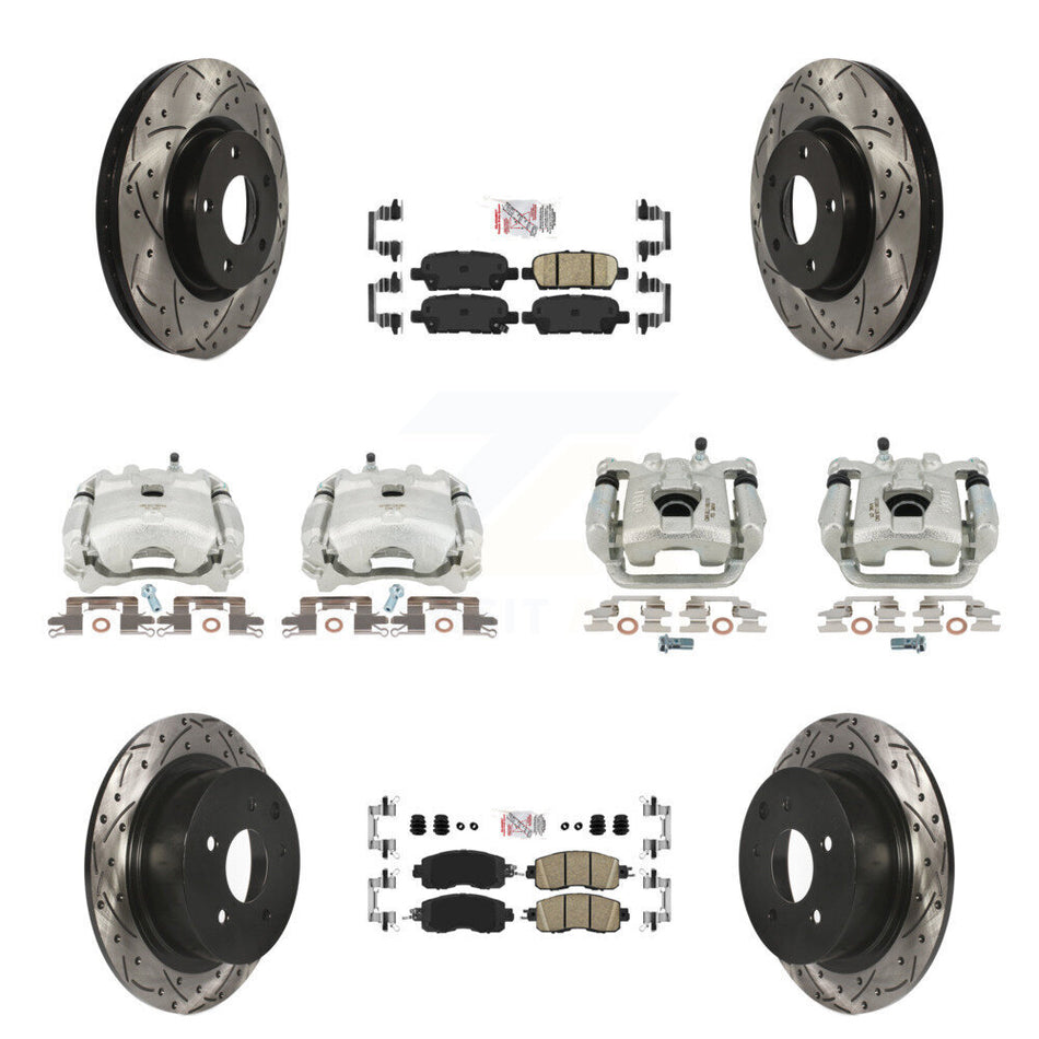 Front Rear Disc Brake Coated Caliper Drilled Slotted Rotors And Ceramic Pads Kit (10Pc) For Nissan Altima KCD-101053N
