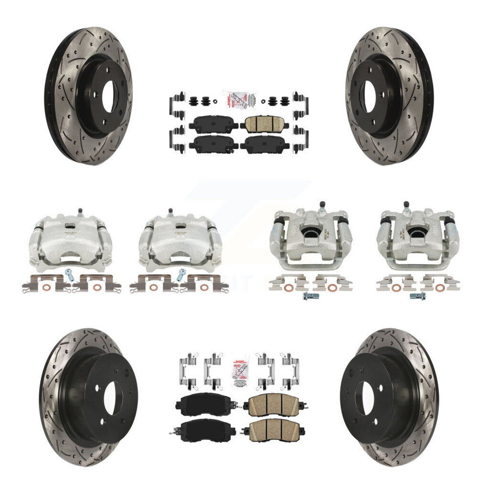 Front Rear Disc Brake Coated Caliper Drilled Slotted Rotors And Ceramic Pads Kit (10Pc) For Nissan Altima KCD-101056N