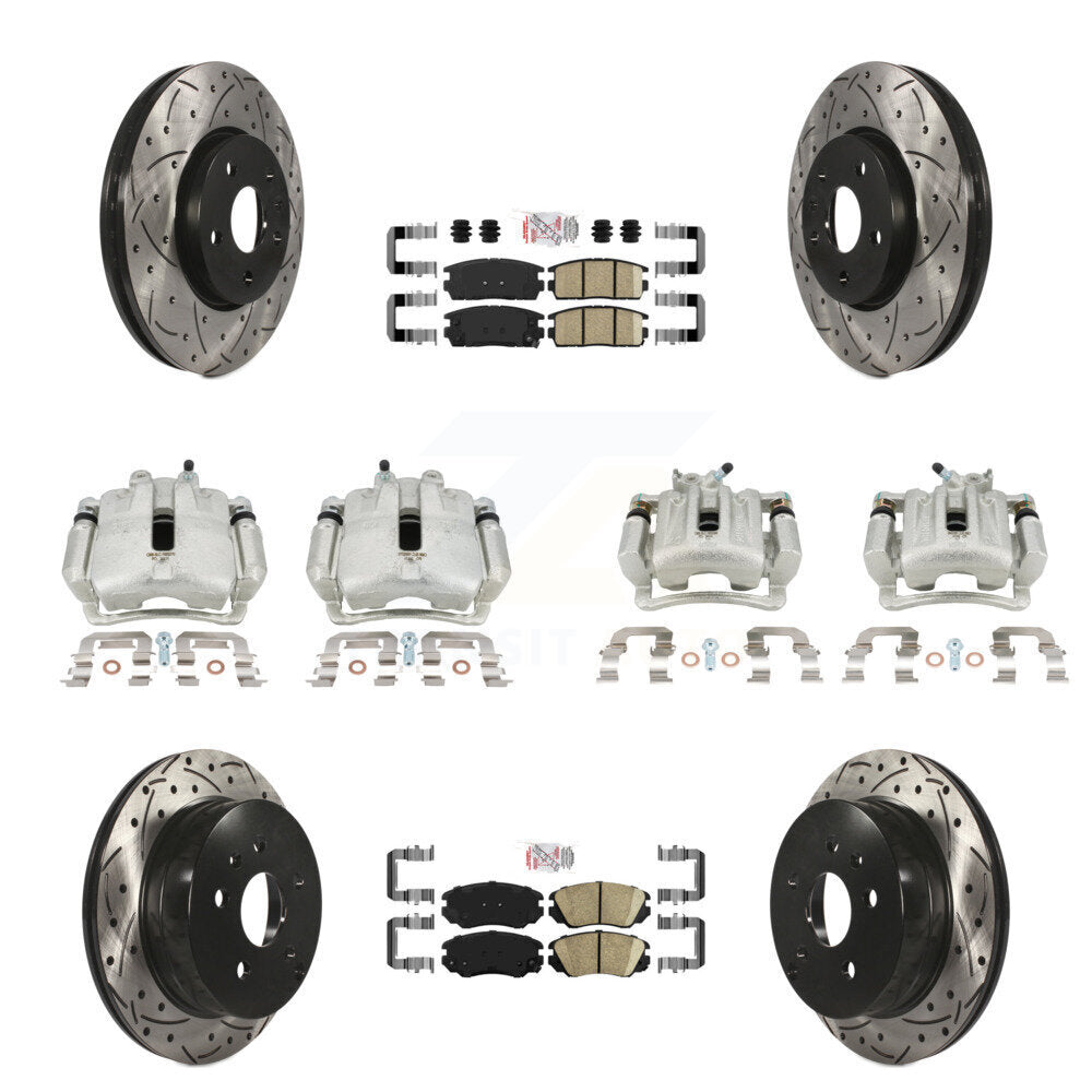 Front Rear Brake Caliper Drilled Slot Rotor Ceramic Pad Kit (10Pc) For Chevrolet Equinox KCD-101057N
