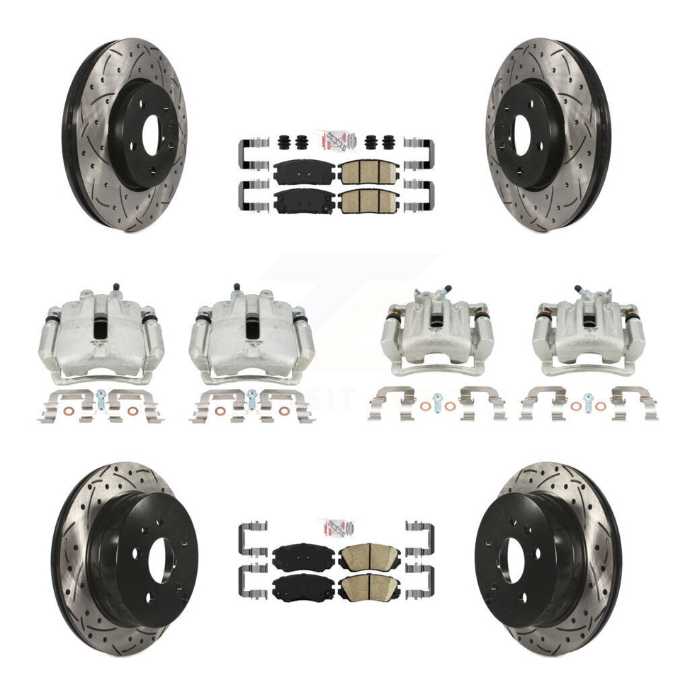 Front Rear Brake Caliper Drilled Slot Rotor Ceramic Pad Kit (10Pc) For Chevrolet Equinox KCD-101057N