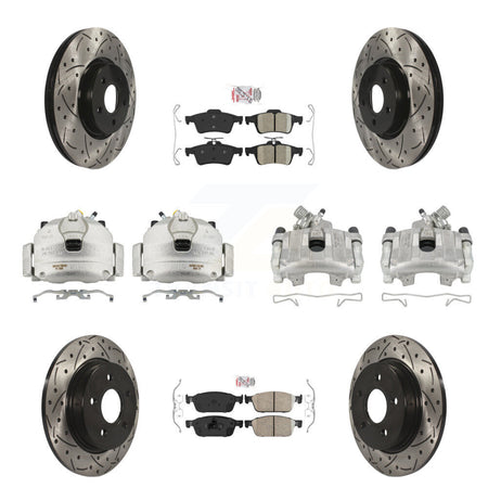 Front Rear Brake Caliper Drill Slot Rotor Ceramic Pad Kit (10Pc) For 13-18 Ford Focus ST KCD-101062N