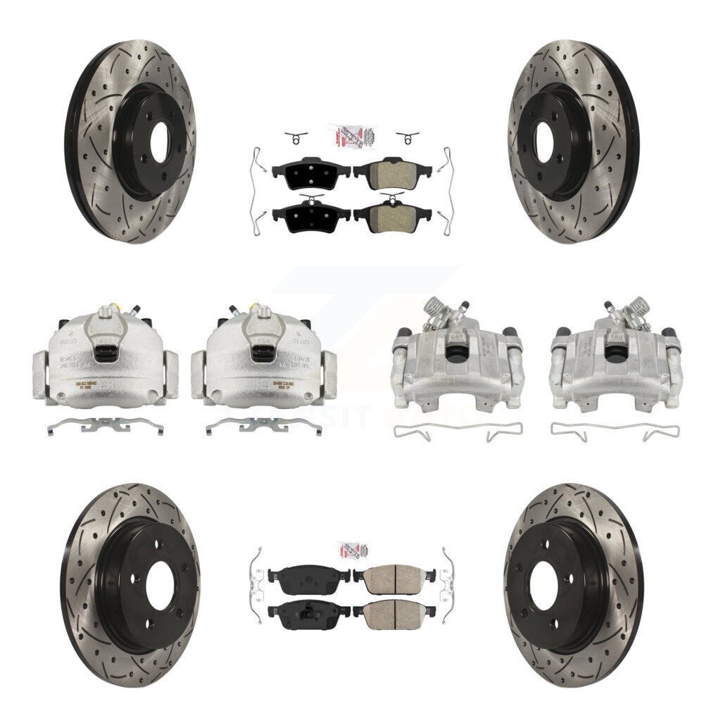 Front Rear Brake Caliper Drilled Slot Rotor Ameribrakes Pad Kit (10Pc) For Ford Focus ST KCD-101063N