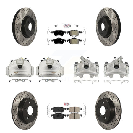 Front Rear Brake Caliper Drilled Slot Rotor Ameribrakes Pad Kit (10Pc) For Ford Focus ST KCD-101063N