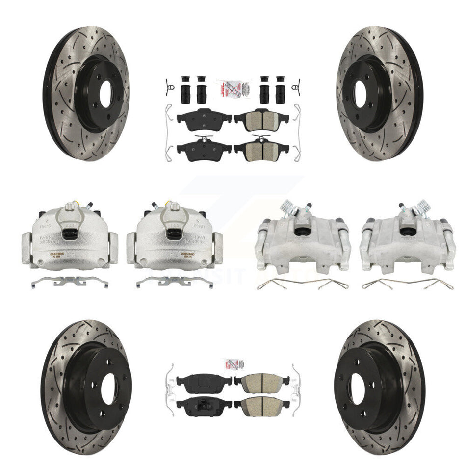 Front Rear Brake Coated Caliper Drill Slot Rotors Ceramic Pad Kit (10Pc) For Ford Escape KCD-101074N