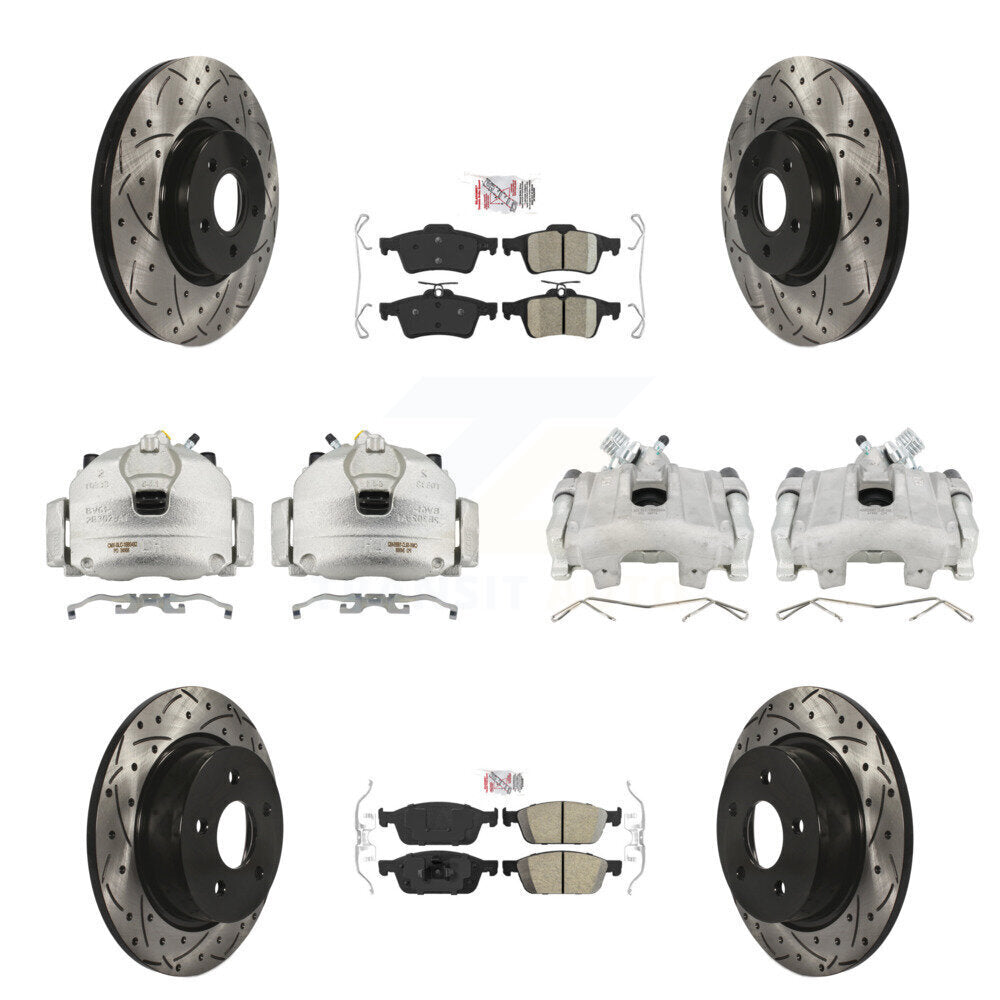 Front Rear Brake Coated Caliper Drill Slot Rotors Ceramic Pad Kit (10Pc) For Ford Escape KCD-101075N
