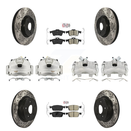 Front Rear Brake Coated Caliper Drill Slot Rotors Ceramic Pad Kit (10Pc) For Ford Escape KCD-101075N