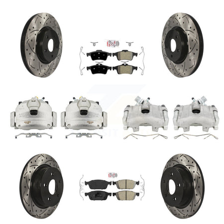 Front Rear Brake Caliper Drill Slotted Rotors Ameribrakes Pad Kit (10Pc) For Ford Escape KCD-101076N