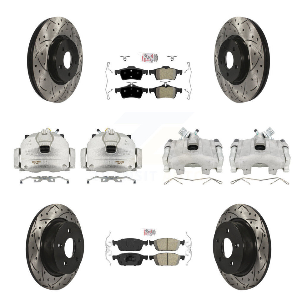 Front Rear Brake Caliper Drill Slotted Rotors Ameribrakes Pad Kit (10Pc) For Ford Escape KCD-101076N