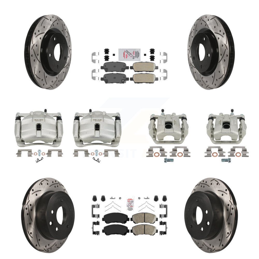 Front Rear Brake Caliper Drill Slot Rotor Ceramic Pad Kit (10Pc) For Nissan Rogue Select KCD-101081N