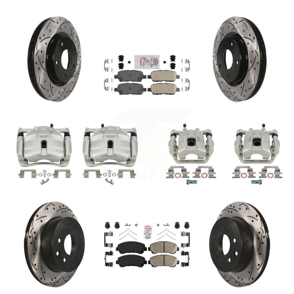 Front Rear Brake Caliper Drill Slot Rotor Ceramic Pad Kit (10Pc) For Nissan Rogue Select KCD-101081N