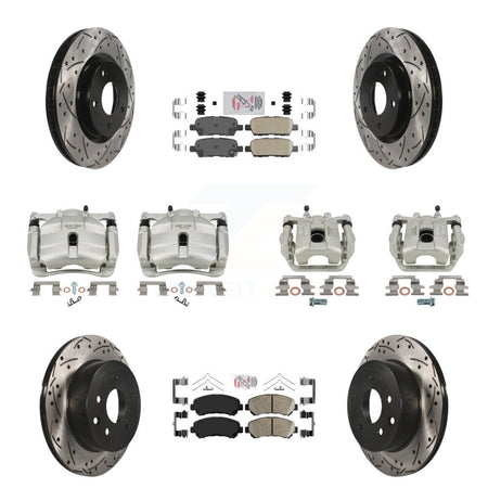 Front Rear Brake Caliper Drill Slot Rotor Ceramic Pad Kit (10Pc) For Nissan Rogue Select KCD-101083N