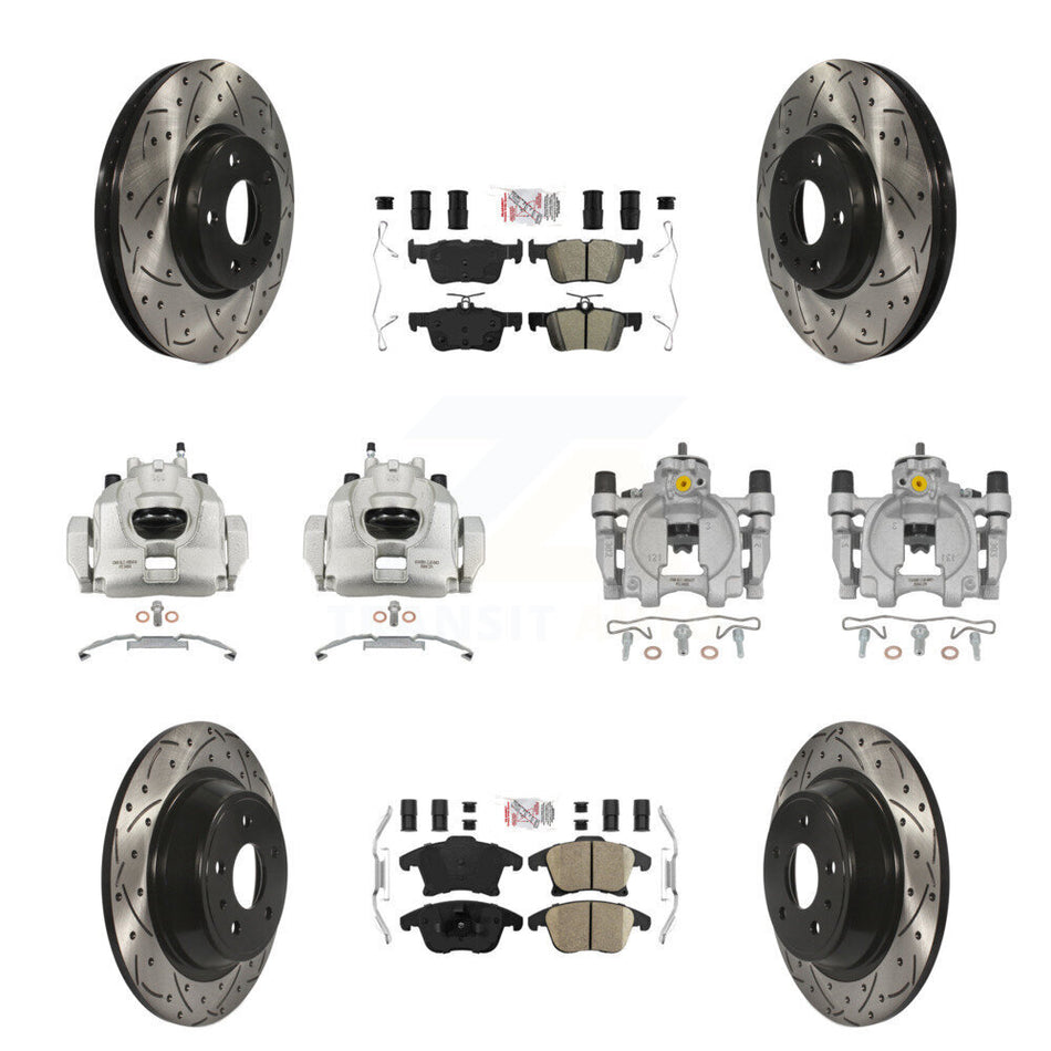 Front Rear Brake Caliper Drill Slot Rotor Ameribrakes Pad Kit (10Pc) For Ford Fusion MKZ KCD-101087N