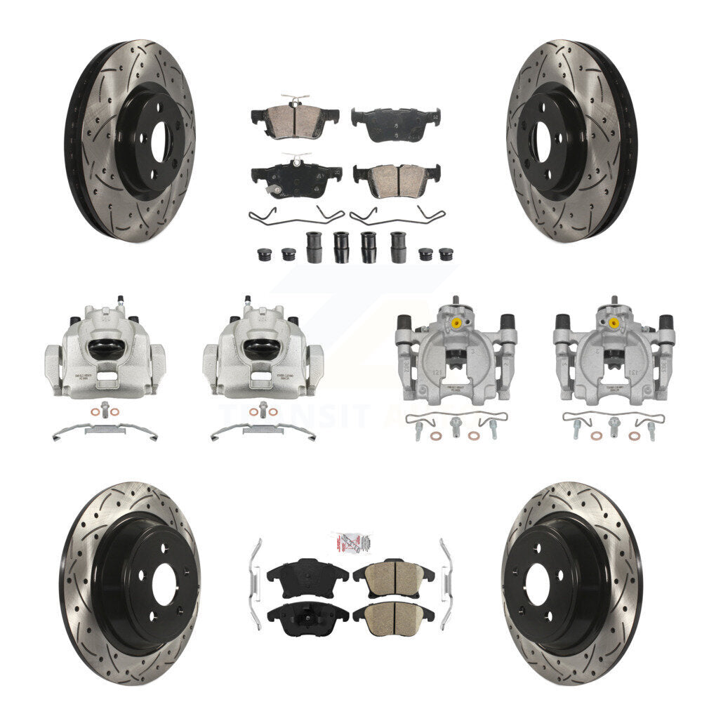 Front Rear Disc Brake Coated Caliper Drilled Slotted Rotors & Ceramic Pad Kit (10Pc) For KCD-101092N