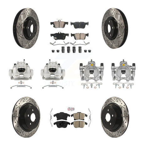 Front Rear Disc Brake Coated Caliper Drilled Slotted Rotors & Ceramic Pad Kit (10Pc) For KCD-101092N