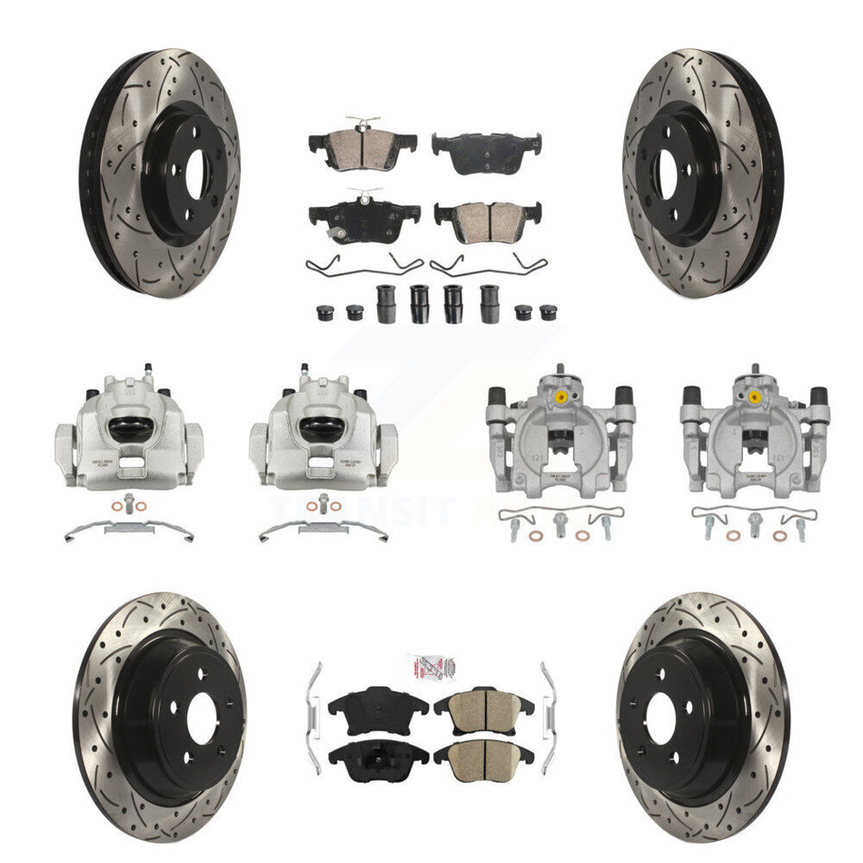 Front Rear Disc Brake Coated Caliper Drilled Slotted Rotors & Ceramic Pad Kit (10Pc) For KCD-101092N