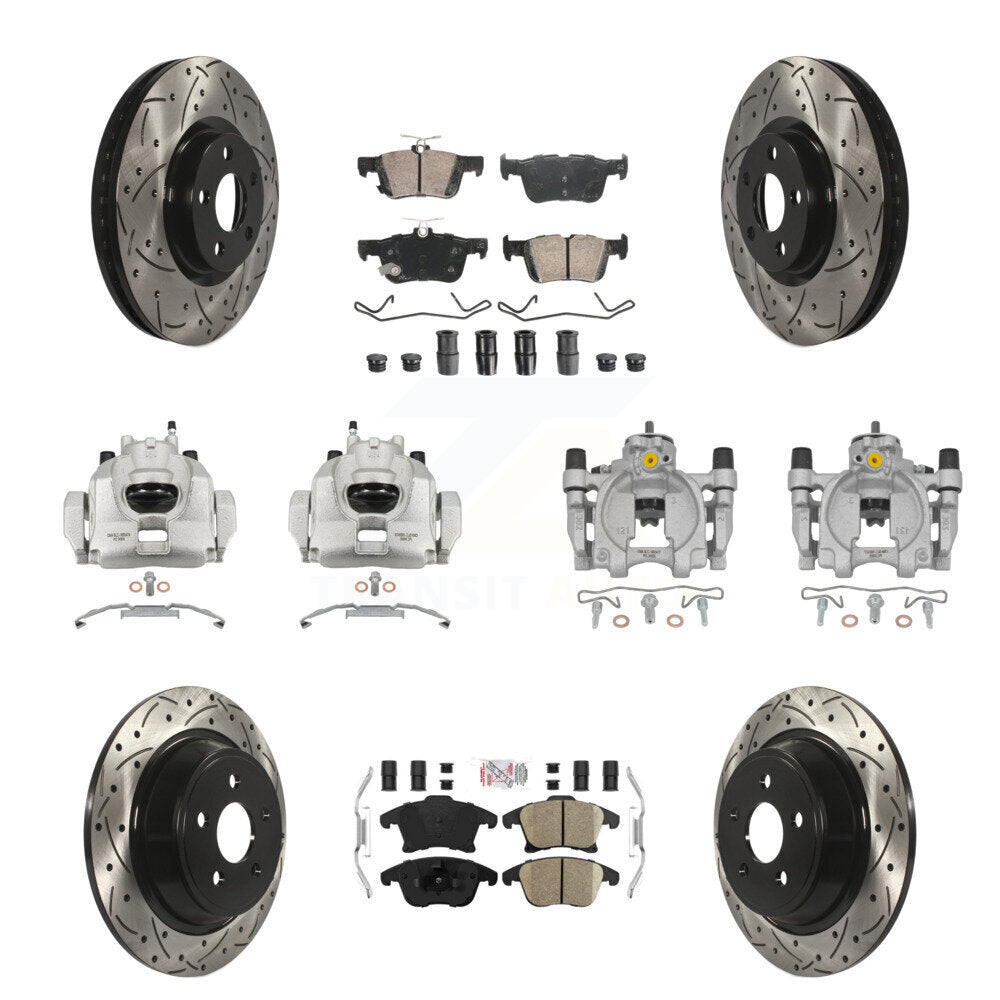 Front Rear Disc Brake Coated Caliper Drilled Slotted Rotors & Ceramic Pad Kit (10Pc) For KCD-101095N