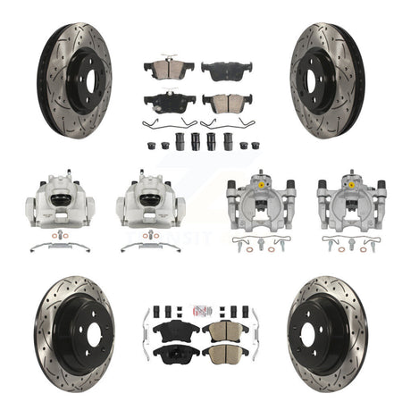 Front Rear Disc Brake Coated Caliper Drilled Slotted Rotors & Ceramic Pad Kit (10Pc) For KCD-101095N