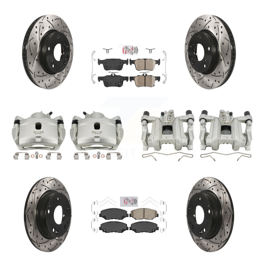 Front Rear Brake Coated Caliper Drill Slot Rotors Ceramic Pad Kit (10Pc) For Honda Civic KCD-101096N