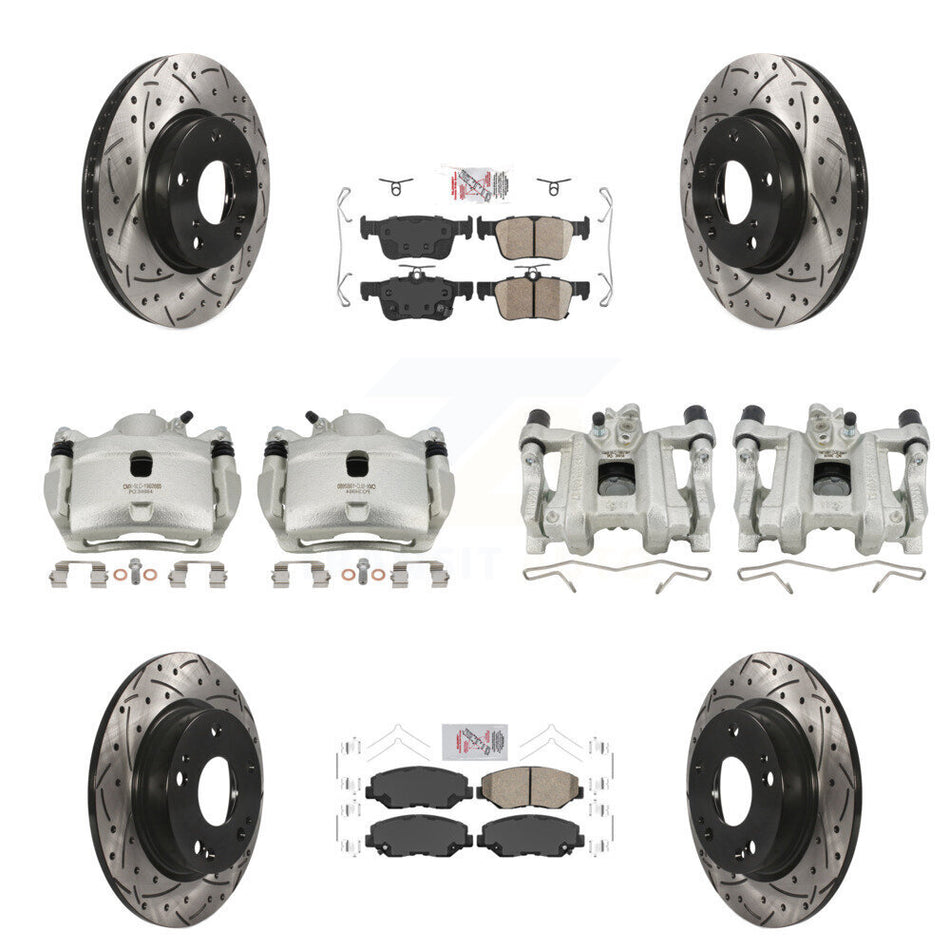 Front Rear Brake Coated Caliper Drill Slot Rotors Ceramic Pad Kit (10Pc) For Honda Civic KCD-101096N