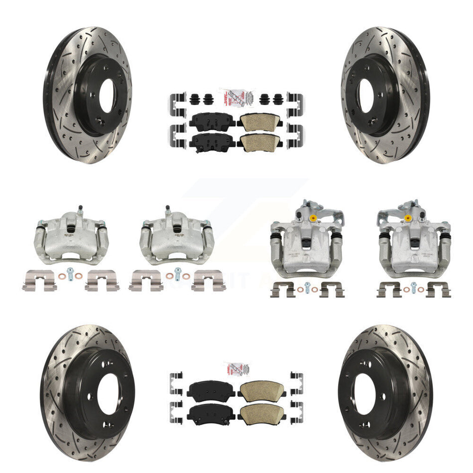 Front Rear Brake Caliper Drill Slot Rotors Ceramic Pad Kit (10Pc) For Hyundai Elantra GT KCD-101101N