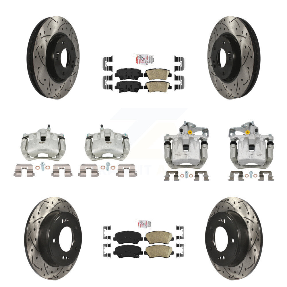 Front Rear Brake Caliper Drill Slot Rotors Ceramic Pad Kit (10Pc) For 14 Kia Forte Sedan KCD-101106N