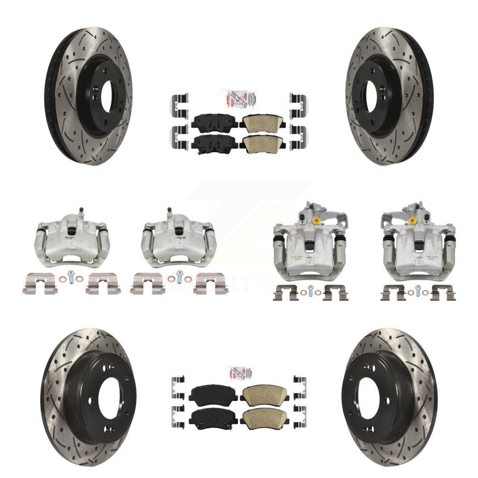 Front Rear Brake Caliper Drill Slot Rotors Ceramic Pad Kit (10Pc) For 14 Kia Forte Sedan KCD-101106N
