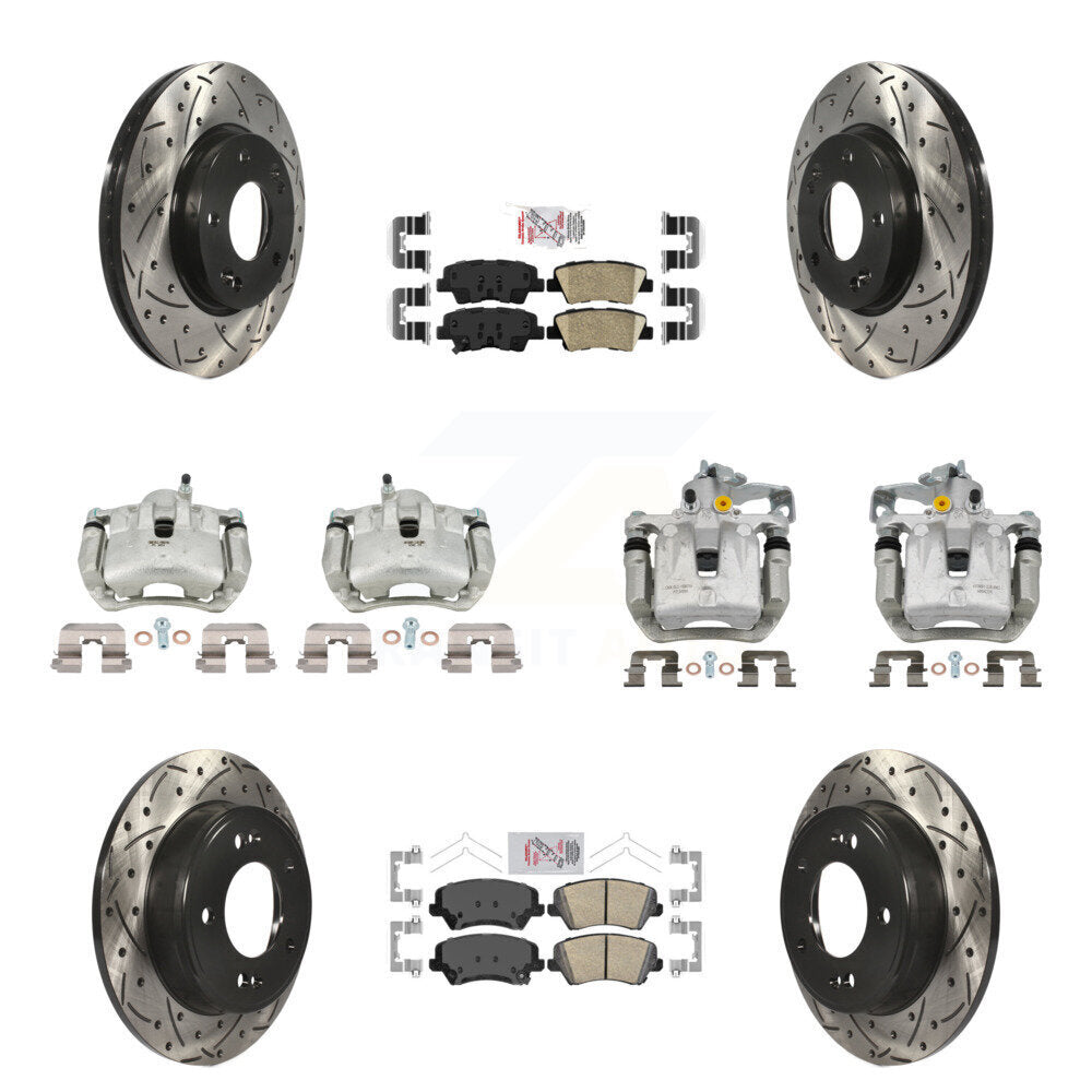 Front Rear Brake Caliper Drill Slot Rotors Ceramic Pad Kit (10Pc) For Hyundai Elantra GT KCD-101108N