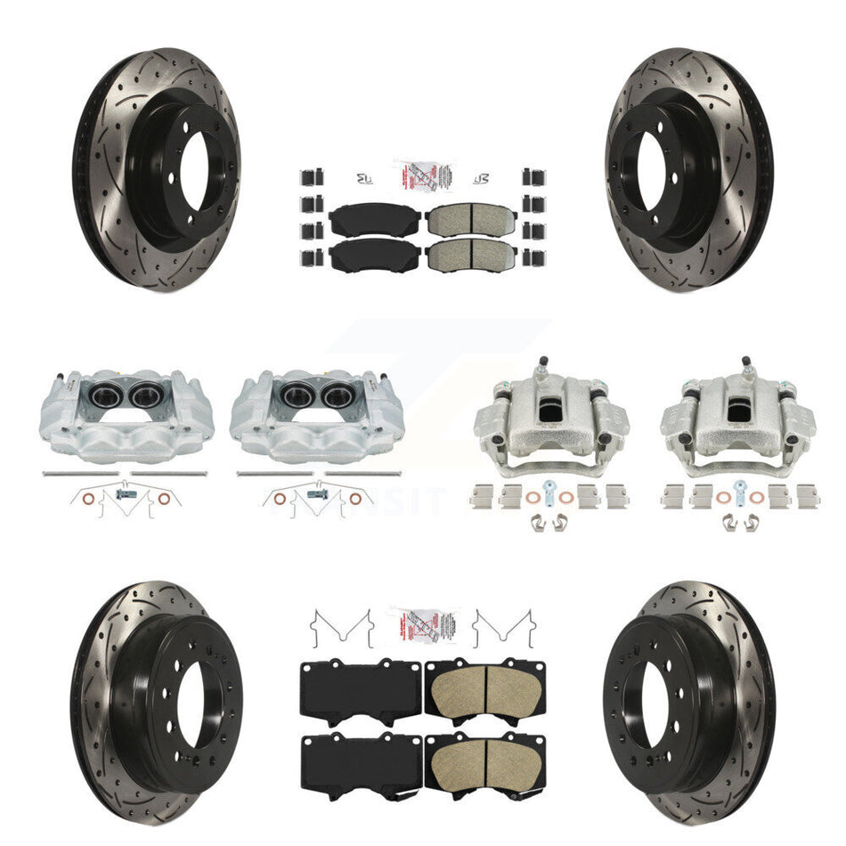 Front Rear Disc Brake Coated Caliper Drilled Slotted Rotors And PADSMATERIAL Pads Kit (10Pc) For Toyota 4Runner Lexus GX460 KCD-101117N