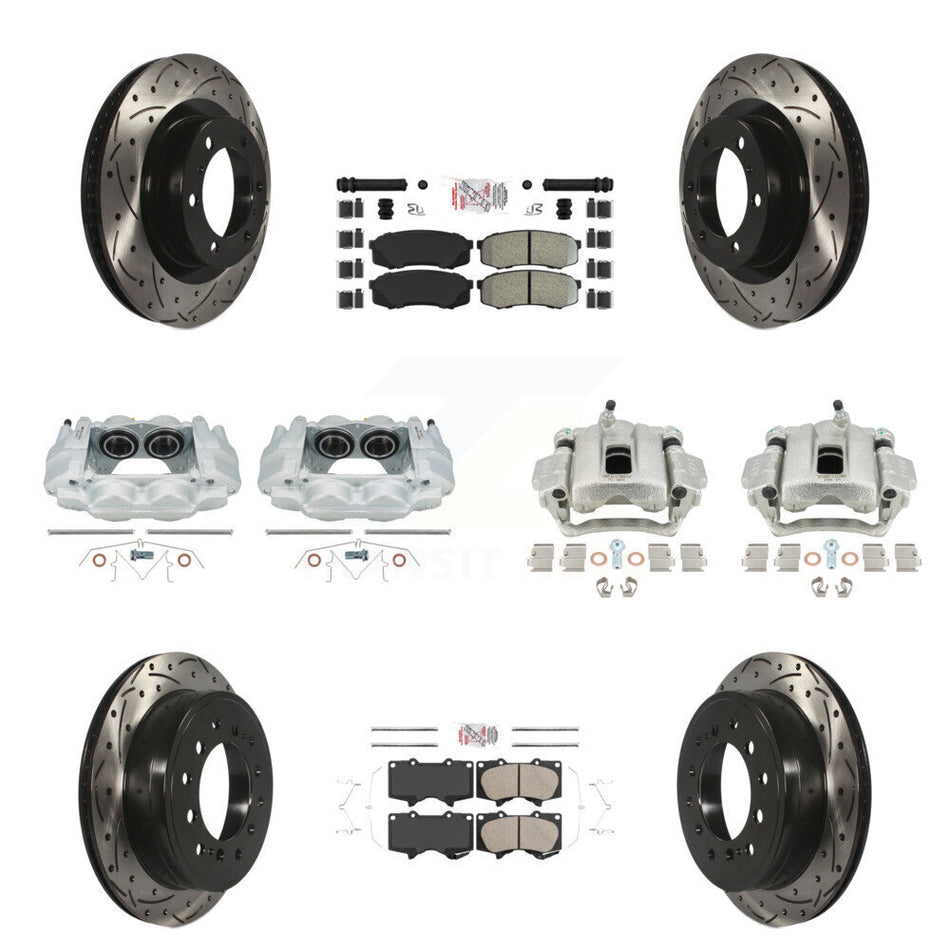 Front Rear Disc Brake Coated Caliper Drilled Slotted Rotors And PADSMATERIAL Pads Kit (10Pc) For Toyota 4Runner Lexus GX460 KCD-101118N