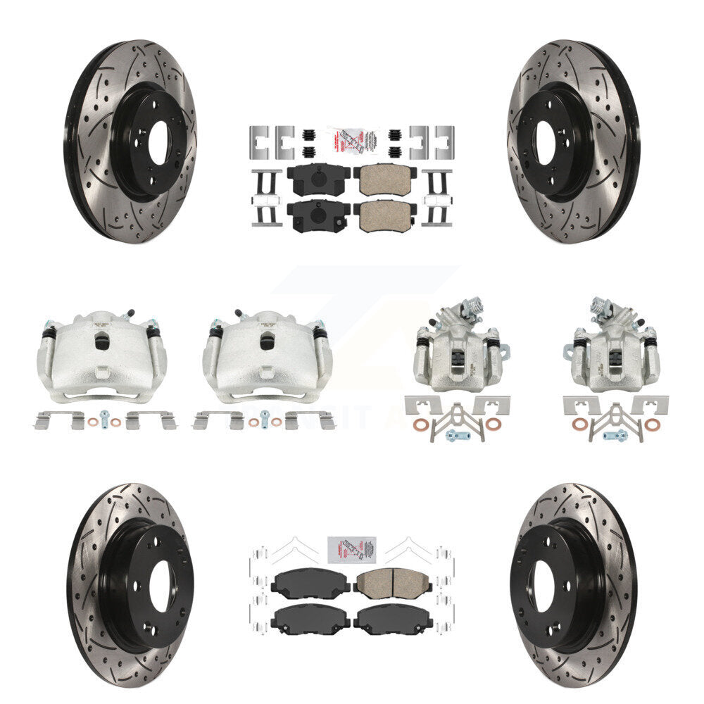 Front Rear Brake Caliper Drilled Slot Rotor Ceramic Pad Kit (10Pc) For Honda Civic Acura KCD-101128N