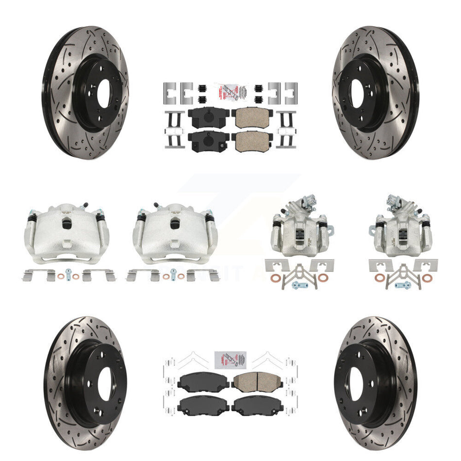 Front Rear Brake Caliper Drilled Slot Rotor Ceramic Pad Kit (10Pc) For Honda Civic Acura KCD-101128N