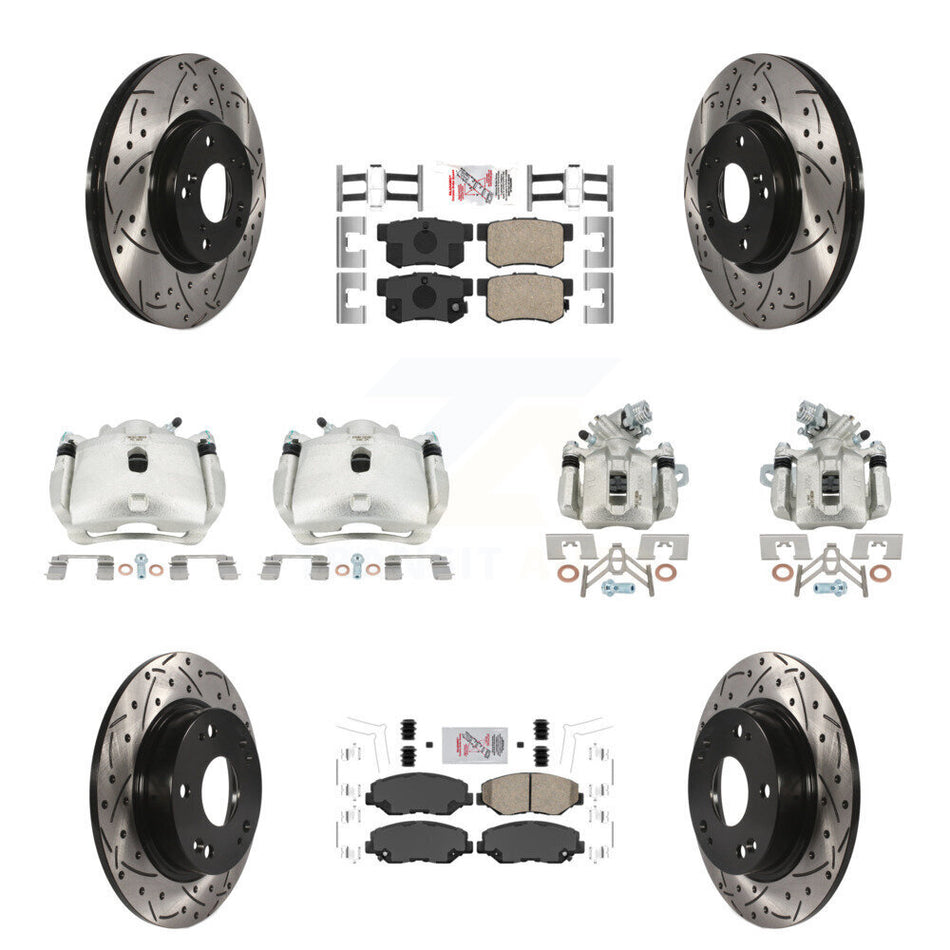Front Rear Brake Caliper Drilled Slot Rotor Ceramic Pad Kit (10Pc) For Honda Civic Acura KCD-101131N